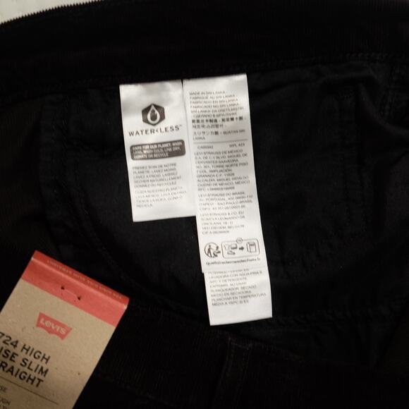 Levi’s 724 High Rise Slim Straight Corduroy Pants Black 18 Short W34 L30 NWT - Picture 8 of 10